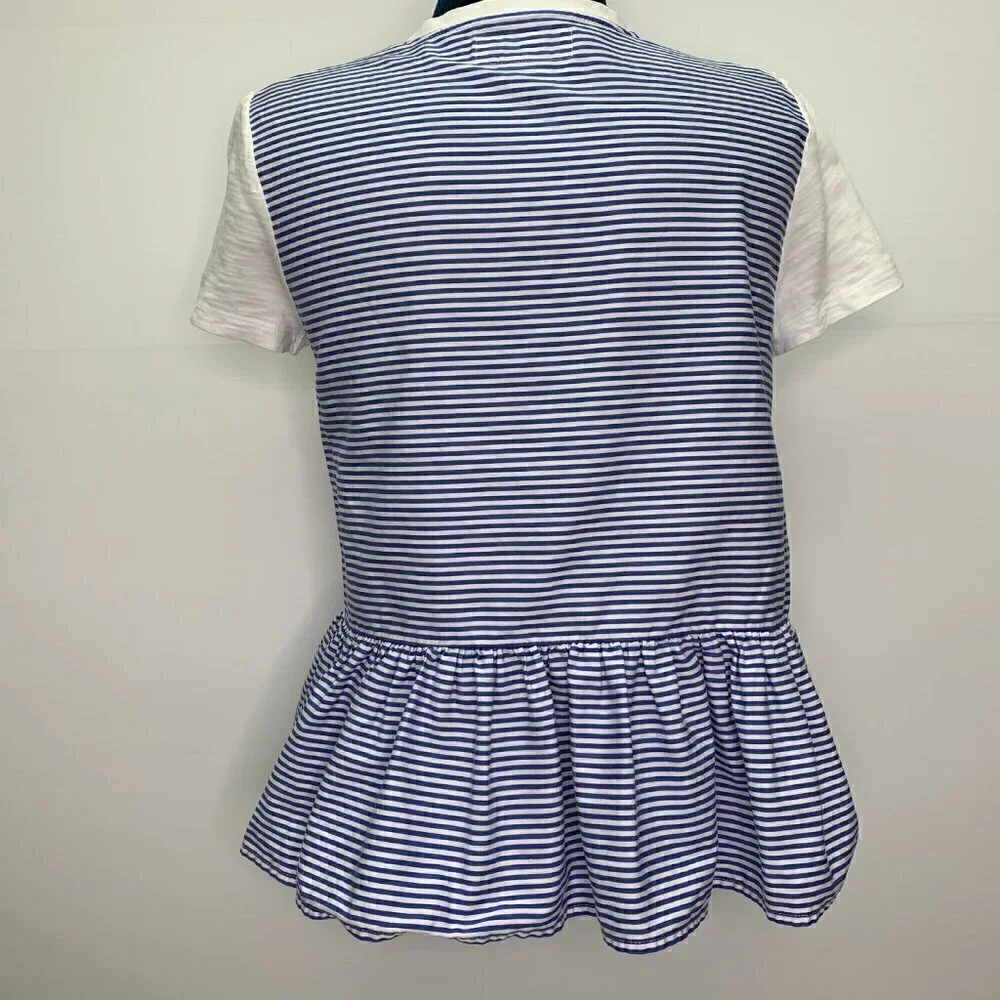 Kate Spade XS Ruffle Back Tee T Shirt Blue Stripe